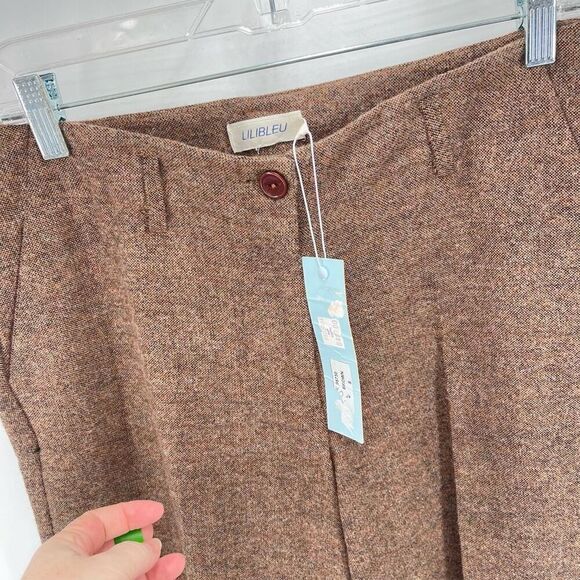 Lilibleu Women's Tweed Flannel Wool Flat Front Flared Pants Brown Size 8 NWT - Picture 9 of 13